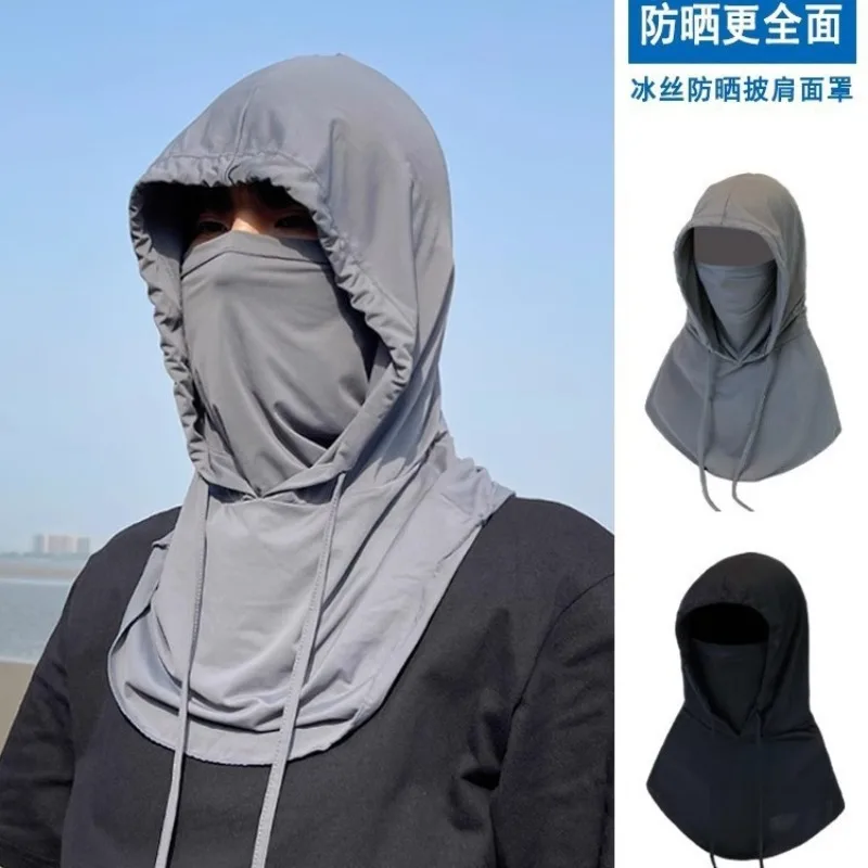 غطاء رأس صيفي للحماية من أشعة الشمس من الحرير الجليدي، حماية من الأشعة فوق البنفسجية، حماية كاملة للوجه والرقبة، ثلاثة في واحد، قناع الشمس، أدوات العناية بالوجه