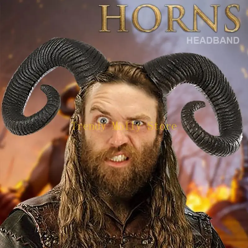 N5kb Ox Horn Hourn Beadbands Halloween Animal Horn Beadbands Hair Association for Girls and Womens Holiday Royd