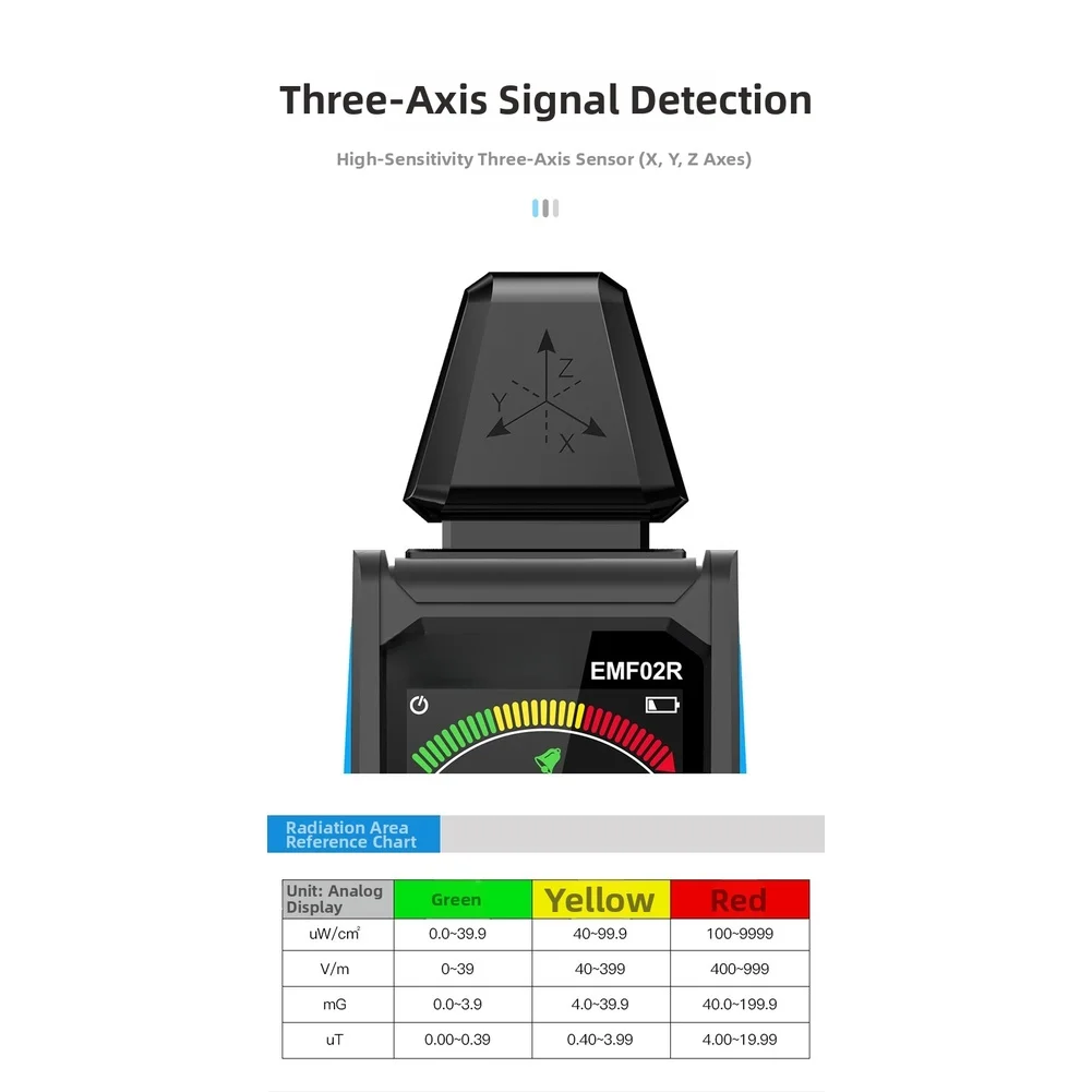 EMF02R Handheld Electromagnetic Detector Measures EMF Radiation Levels V/m uT uW/cm2 Units 0.01uT Resolution LCD Display