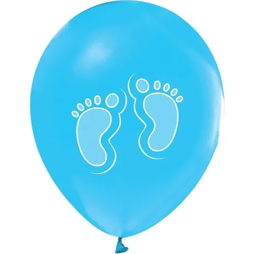 Aydınlı Blue Balloon Over White Toe Booties Printed Baby Shower Party Balloon 100 Pcs