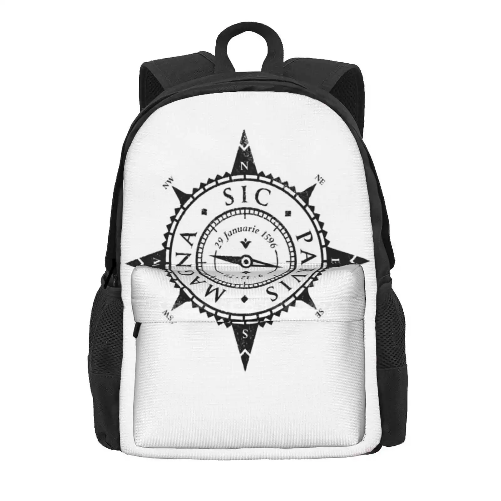 Uncharted Adventure (Black) Hot Sale Schoolbag Backpack Fashion Bags Uncharted Game Compass Sic Parvis Drakes Ring Latin