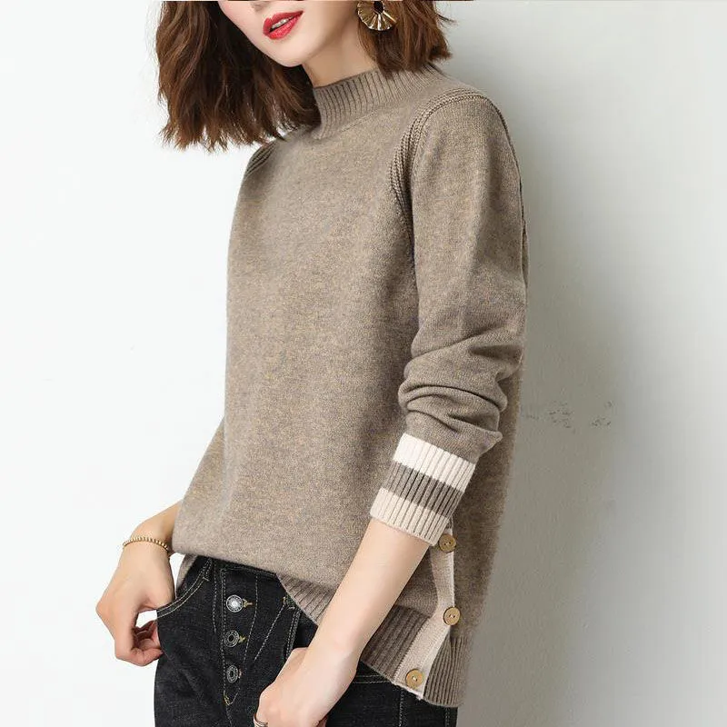 Half High Collar Tops For Women's Spring Autumn Knitted Sweater New Winter Womens Clothing Warm Pullovers Knitwears Sueter