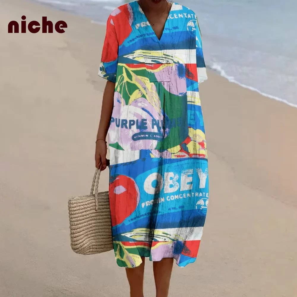 

Women's Cartoon Beach Dress, Beach Graphic Printing, High Quality Fabric, Soft Fashion Trend, New Designer Dresses, 2024