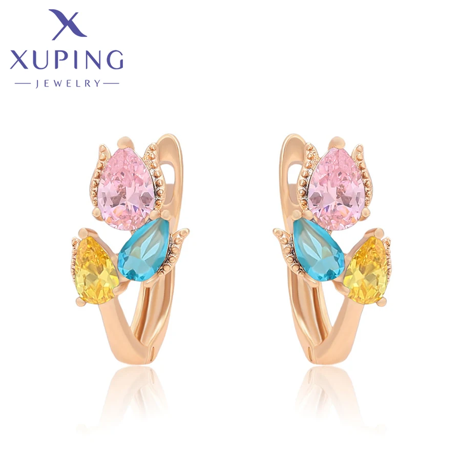 

Xuping Jewelry Charm Gift Three Stone Color Copper Alloy Fashion Flower Shaped Gold Color Earring for Women Gift X000011853