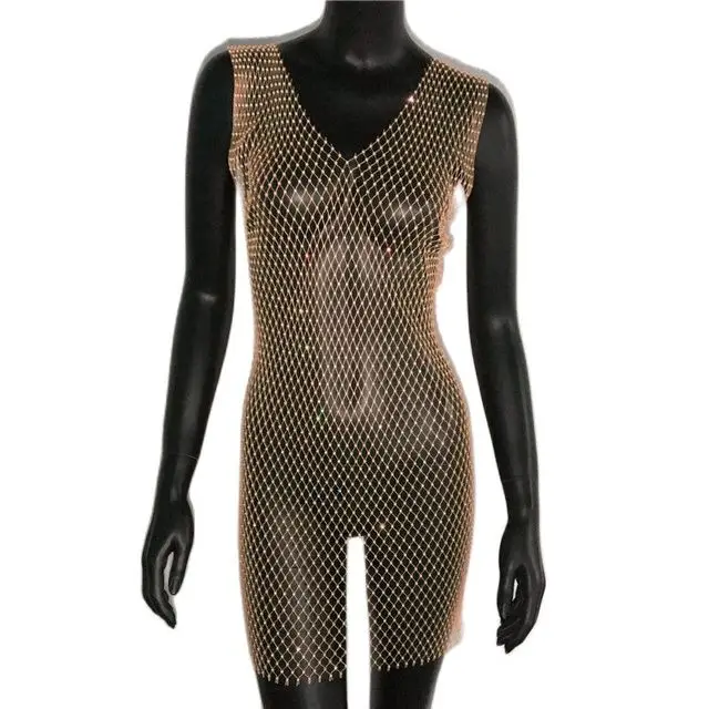 fishnet glitter dress FISHNET MINI DRESS WITH SEQUIN EMBROIDERY – Fardaofficial main image 0