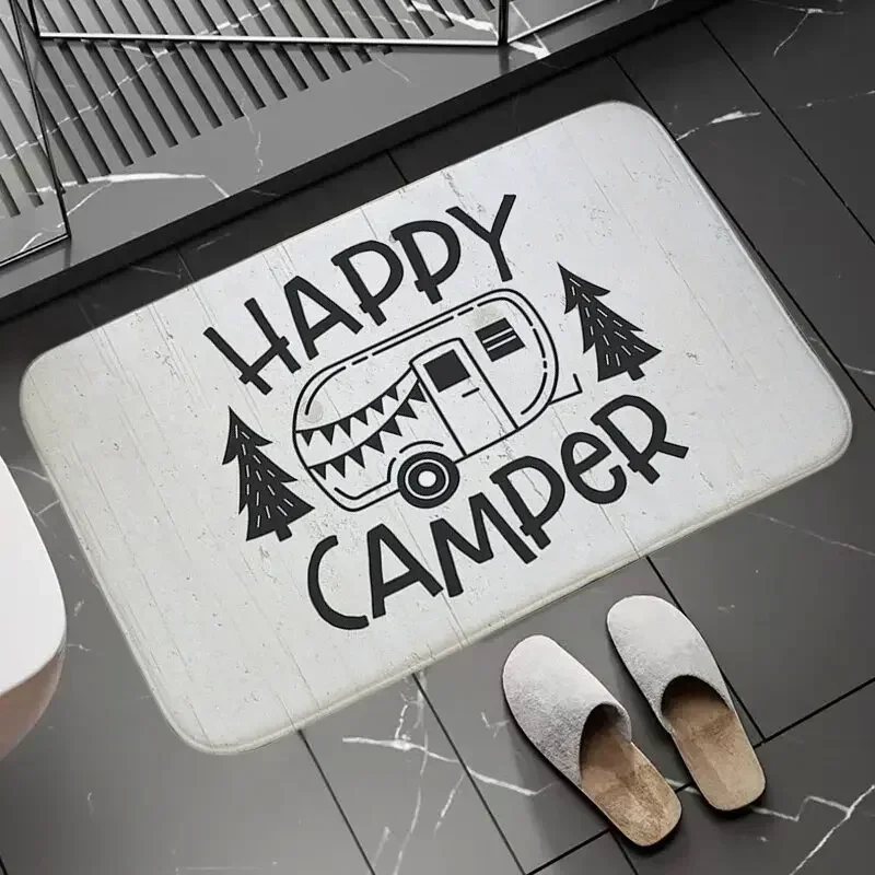 Non-slip and Washable Kitchen Mat Happy Campers Balcony Hallway Floor Bath Carpet Absorbent Bathroom Rug Prayer Mats Doormats