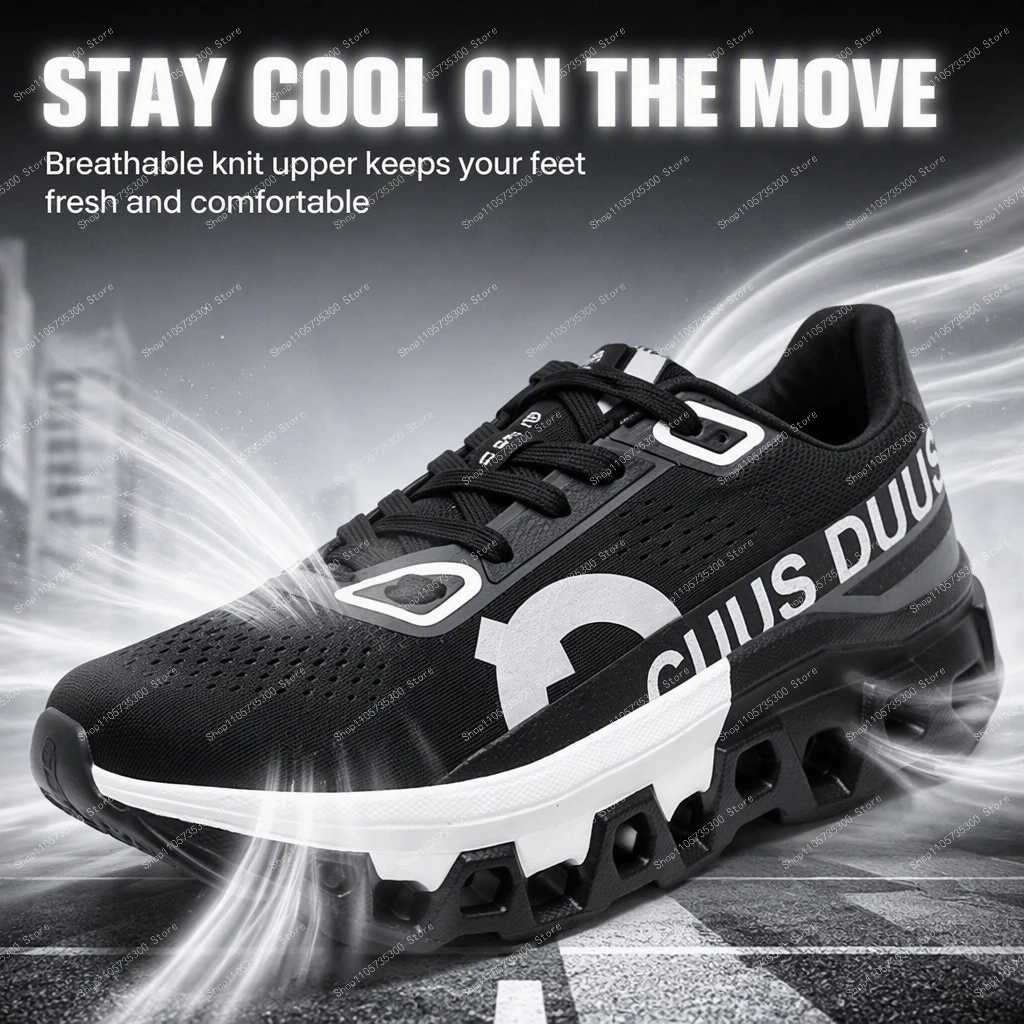 Black & White Cushioned Running Shoes - Trendy Letter Print, Hollow Non-Slip Thick Sole for Running & Street Style