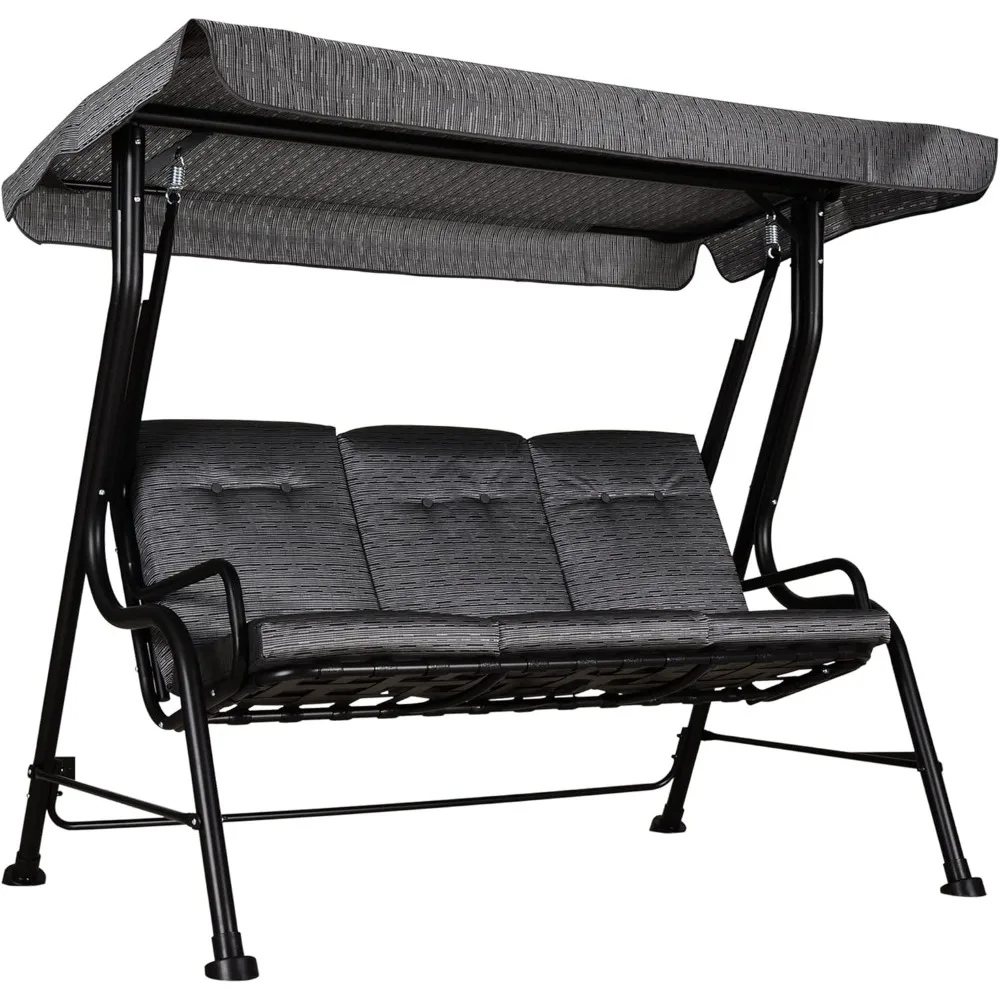 

3-Seat Patio Swing Chair, Outdoor Swing Glider with Adjustable Canopy, Removable Thicken Cushion, and Weather Resistant Steel F