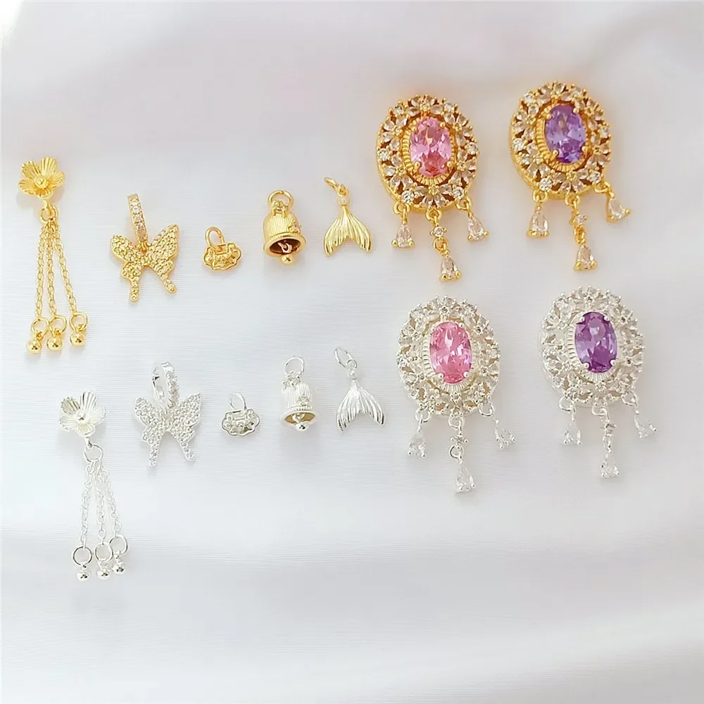 

18K Gold-plated and Zirconium-inlaid Flower Tassel Bell Pendant, Diy Dream-making Net Bracelet Accessory