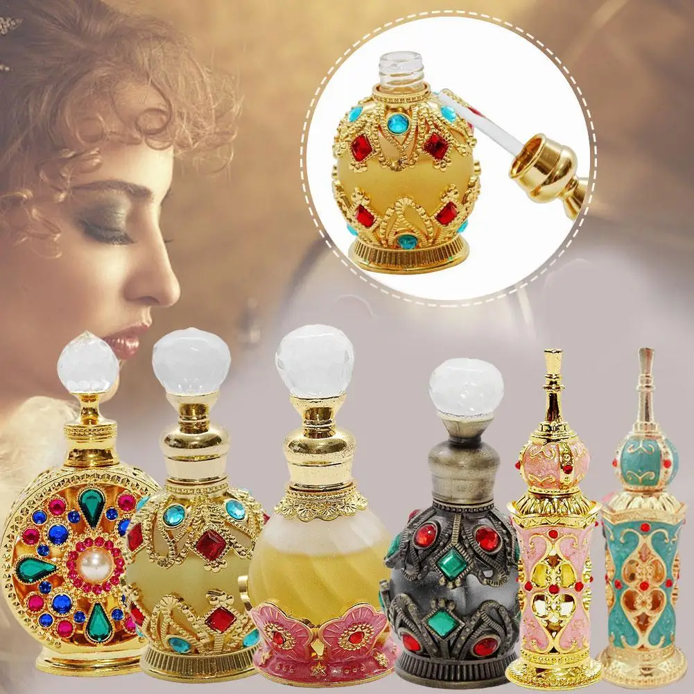 15ml Vintage Antique Refillable Glass Perfume Bottles Case Box Essential Oil Cosmetic Container for Elegant Woman Wedding Gift