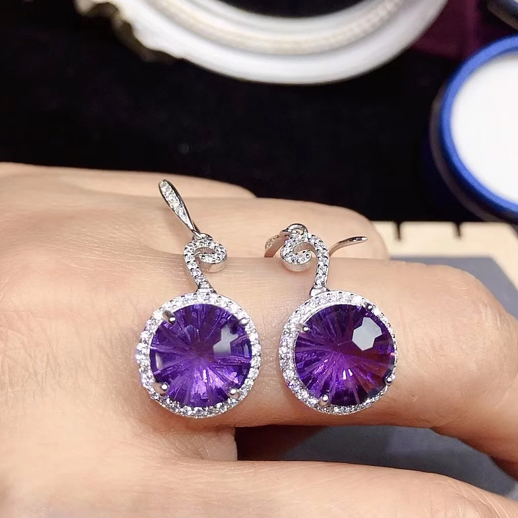 

Luxury Amethyst Drop Earrings for Wedding 10mm*10mm Total 8ct Natural Amethyst Silver Earrings Solid 925 Gemstone Jewelry