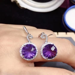 Luxury Amethyst Drop Earrings for Wedding 10mm*10mm Total 8ct Natural Amethyst Silver Earrings Solid 925 Gemstone Jewelry