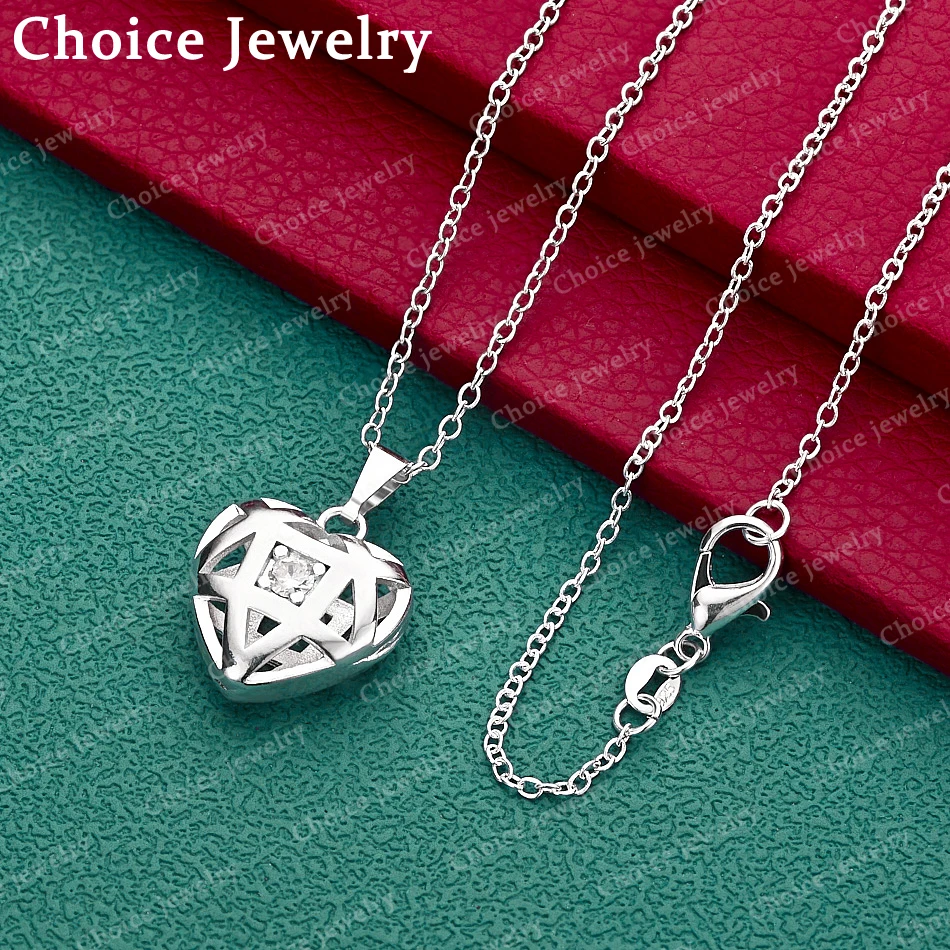 40-75cm 925 Sterling Silver Zircon Heart Pendant Necklace Anniversary Gift Popular Wild Fashion Romantic