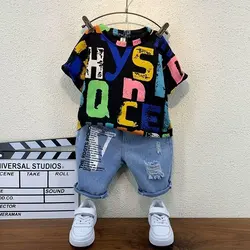 Suit Fashion baby boys T-Shirt + Denim Shorts sets 0-6 Years Old Summer Little Children's girls Clothing suits