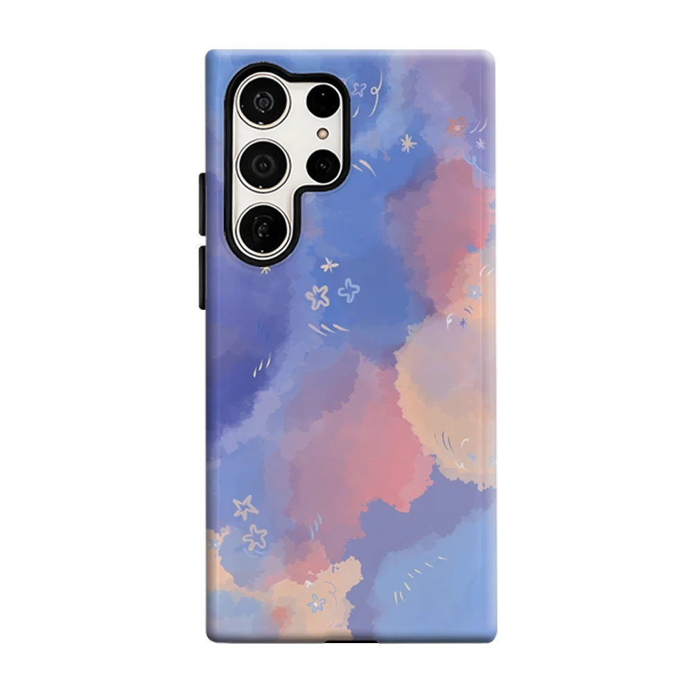 Pastell Sky Art Handyhülle für Samsung Galaxy S25 Ultra S24 S23 Ultra Plus, glänzende doppellagige Rückseite