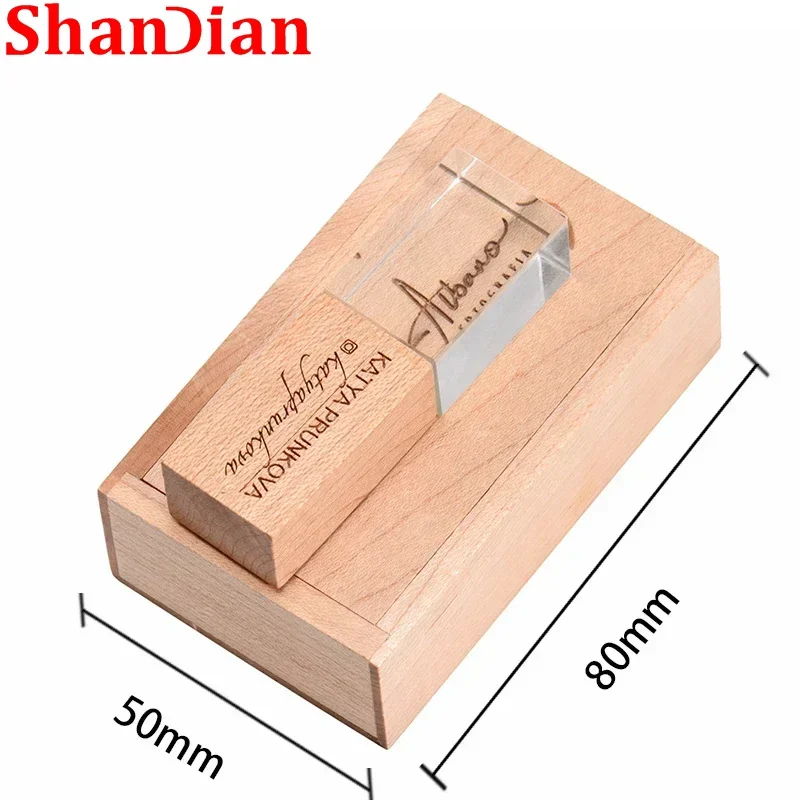 SHANDIAN creative wooden and crystal pendrive 4GB 32GB pen drive 16GB 64GB USB flash drive memory stick LOGO customized gifts