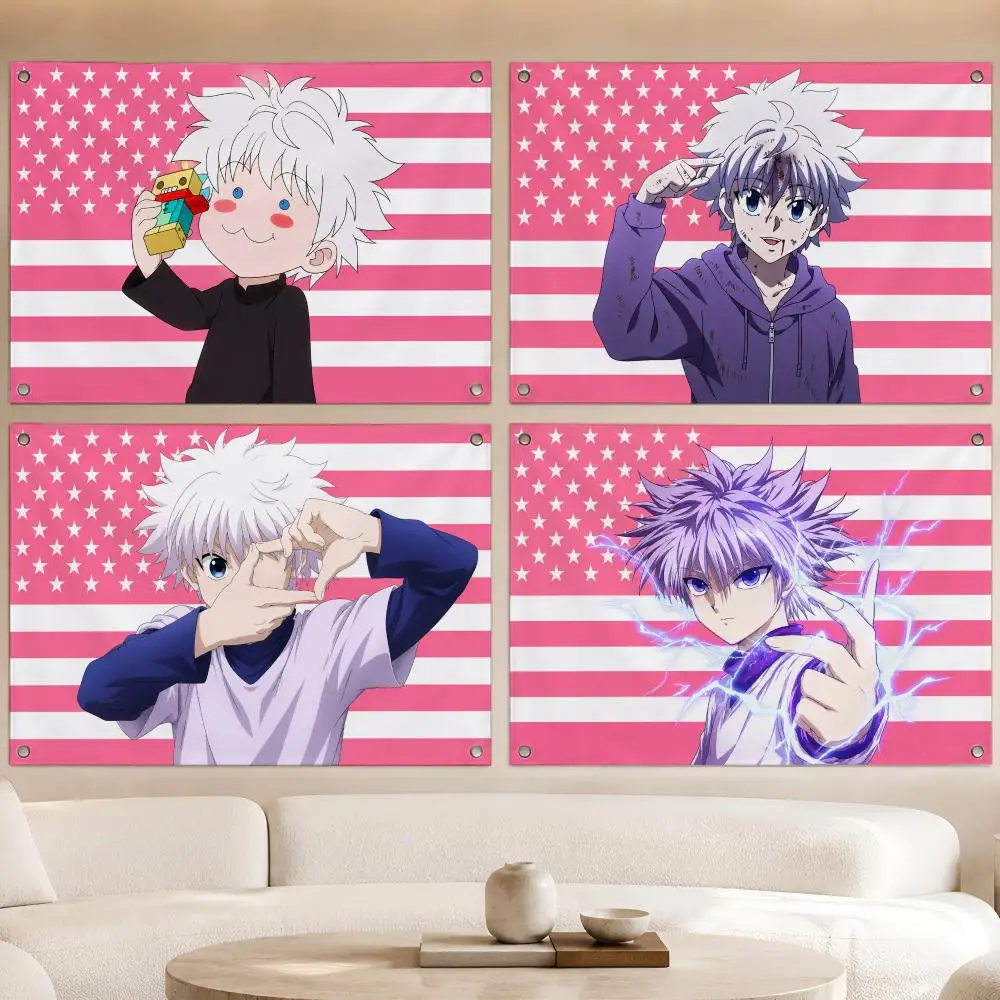 Anime K-Killua Zoldyck Hunter x Hunter Flags Fan Banner Tapestry Wall Hanging Garage BarDorm Camp Party Outdoor Home Decor Gift