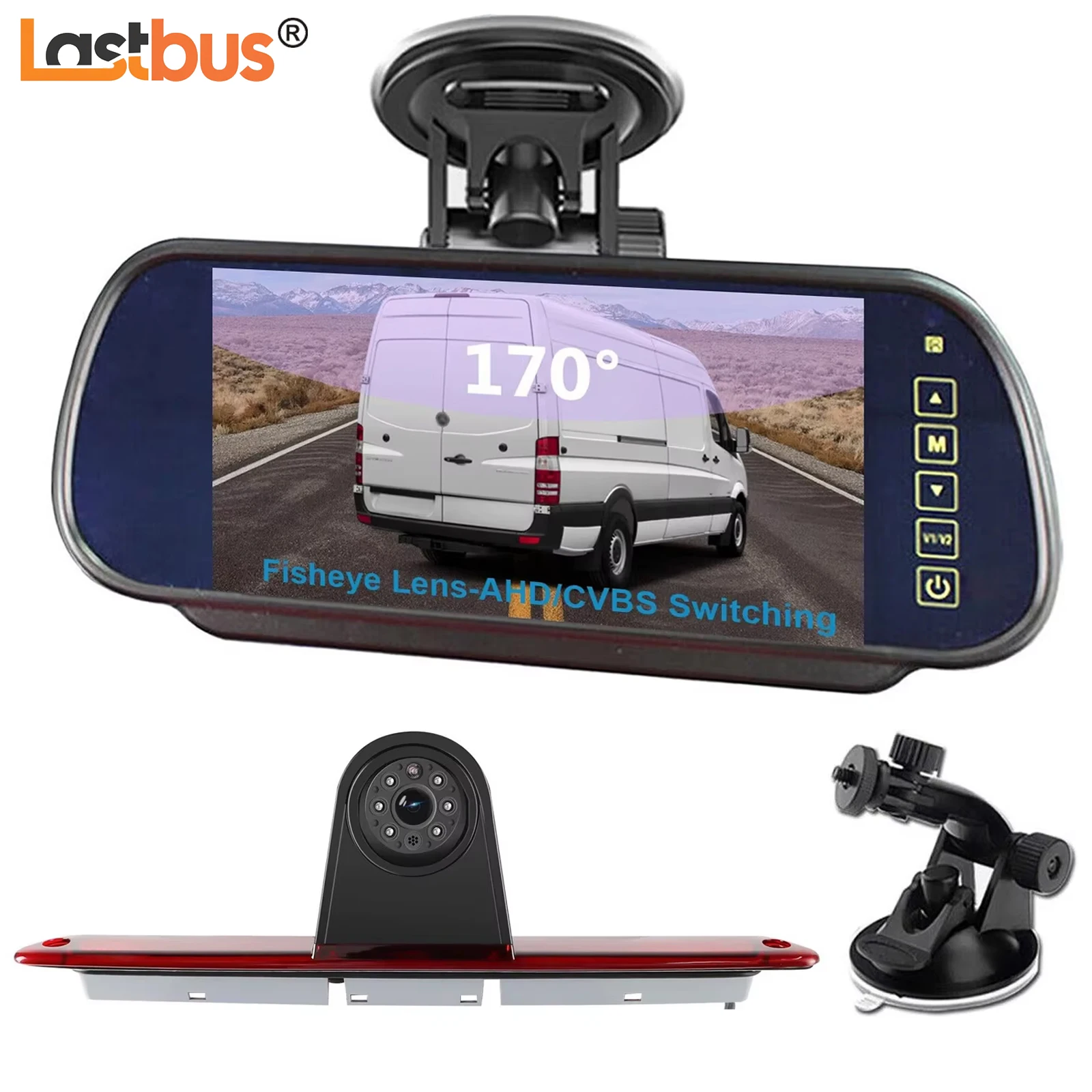 

Lastbus 7 " Mirror Screen Car Monitor Windscreen Suction+IR Reversing Camera Night Vision Kit For Benz Sprinter & VW Crafter