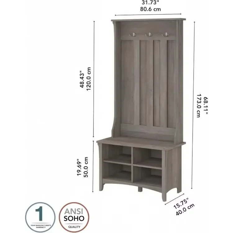 부시 SAS532DG-03 살리나스 홀 트리, 신발 보관 벤치, 유목 회색