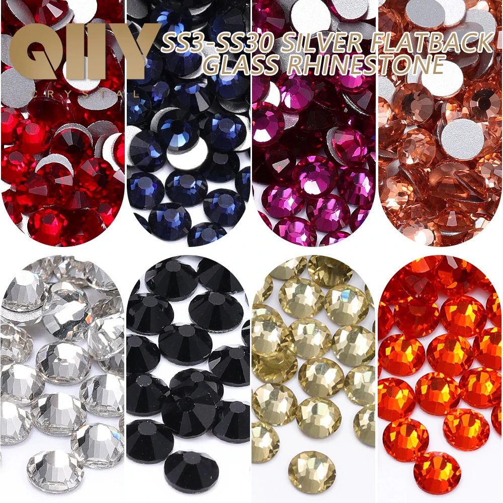 

QIIY AAAAA SS3-SS30 Glass Rhinestones Super Bright Non-hotfix Flatback Glitter Stones Nail Art Decorations DIY Accessories