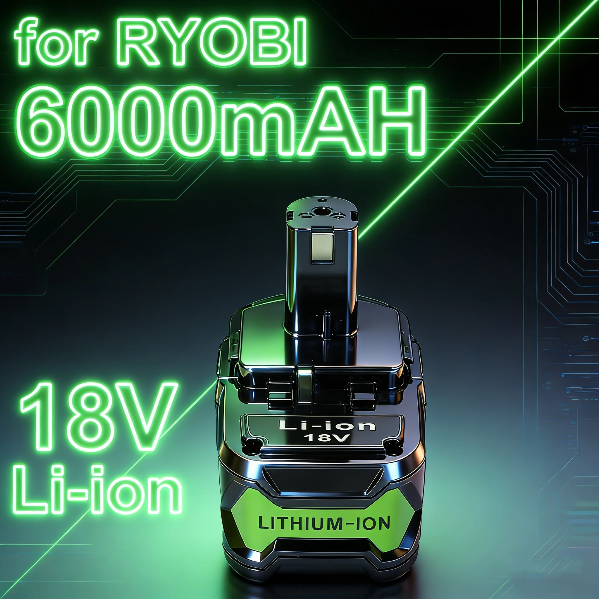 

6.0Ah 18V Lithium Ion Replacement Battery for Ryobi ONE+ P108 P107 P104 P103 P102 Cordless Power Tools