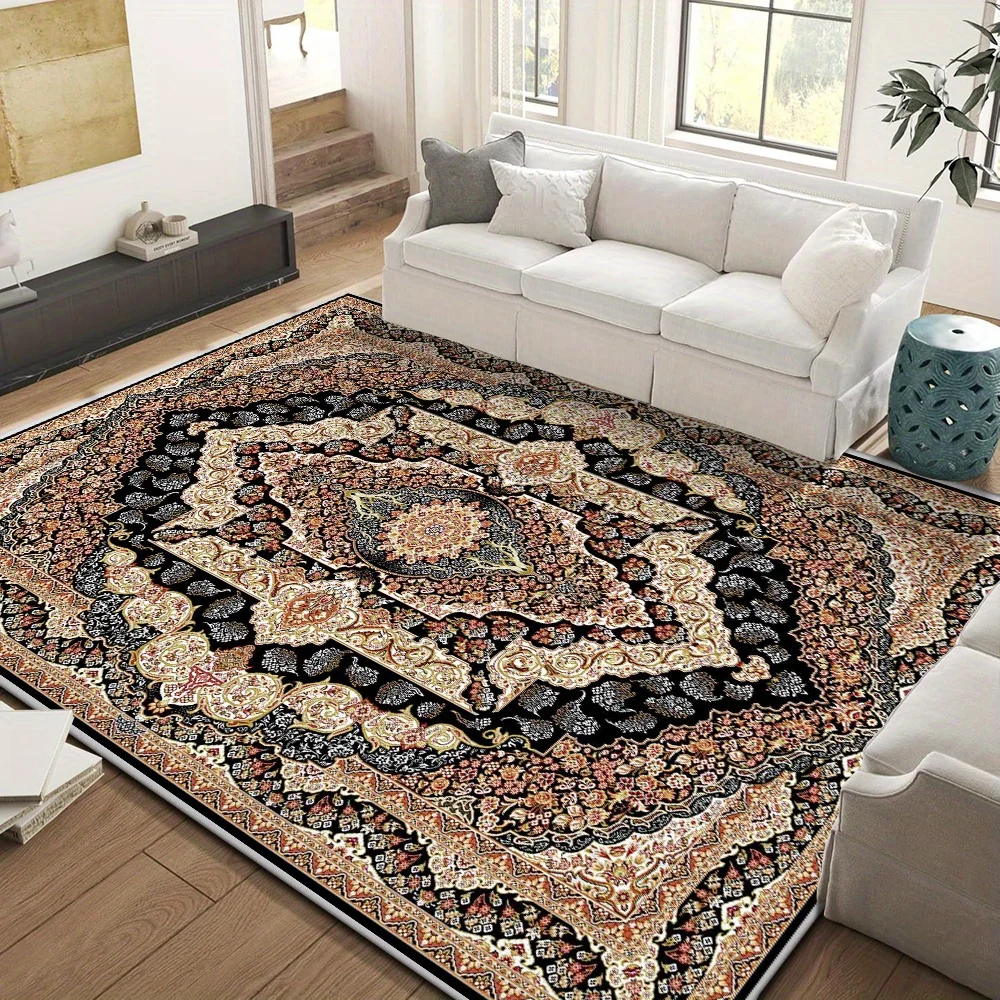 VIKAMA Vintage Oriental Medallion Area Rug,Non‑Slip Mat,Classic Persian Floral Pattern Carpet Living Room Bedroom Indoor Decor