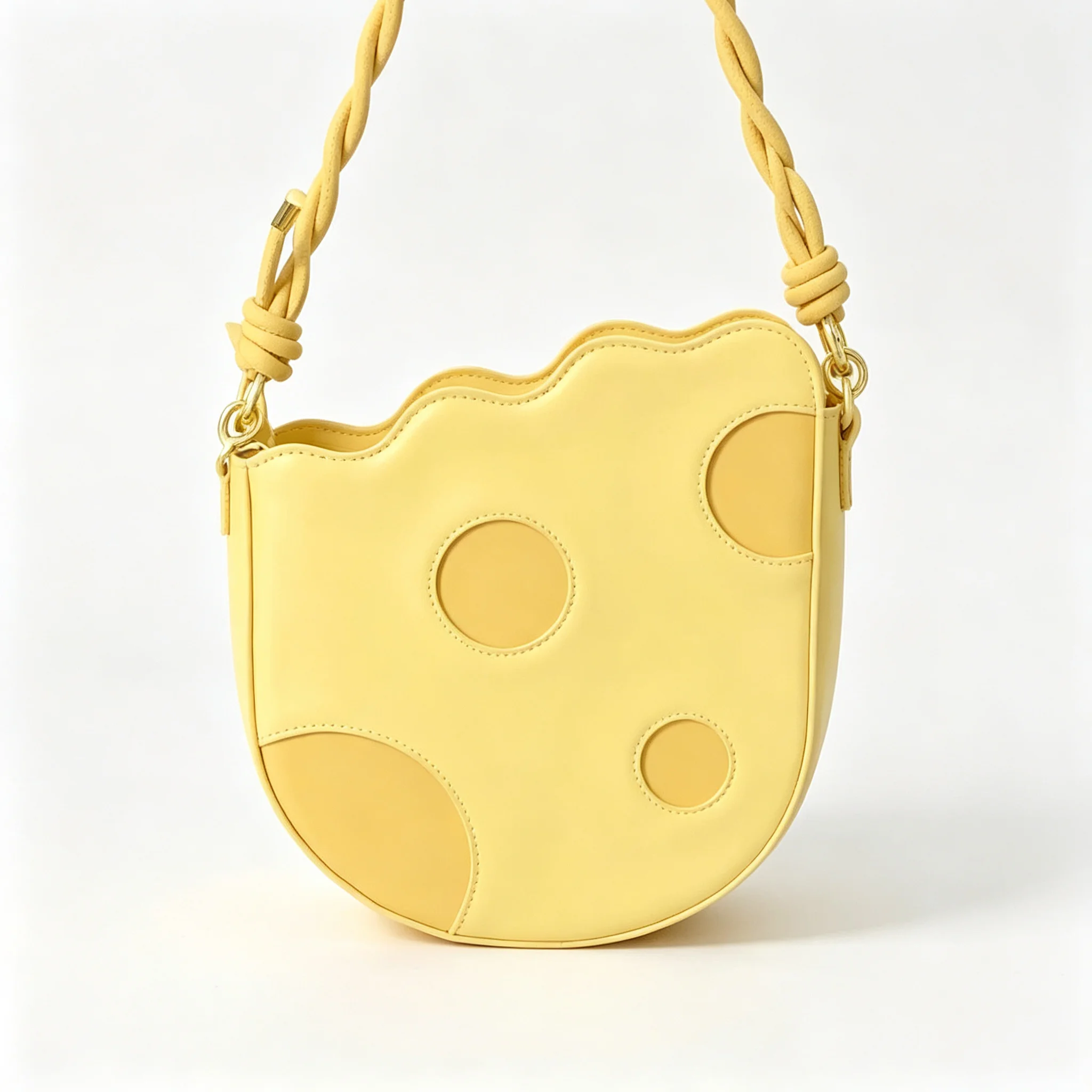 Cute Cheese Shape custard Crossbody Bag Women Cream Yellow PU Leather Shoulder Purse Wavy Edge Handbag Phone Irregular For Girls