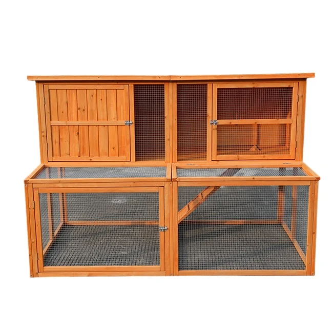 Wooden Rabbit Hutch Backyard Bunny Cage Guinea Pig House With extra layer on top