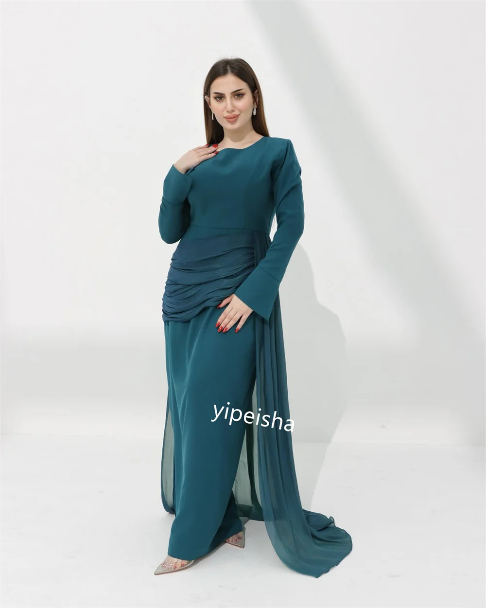 Customized Ball Satin Draped Clubbing A-line O-Neck Bespoke Occasion Gown Long es
