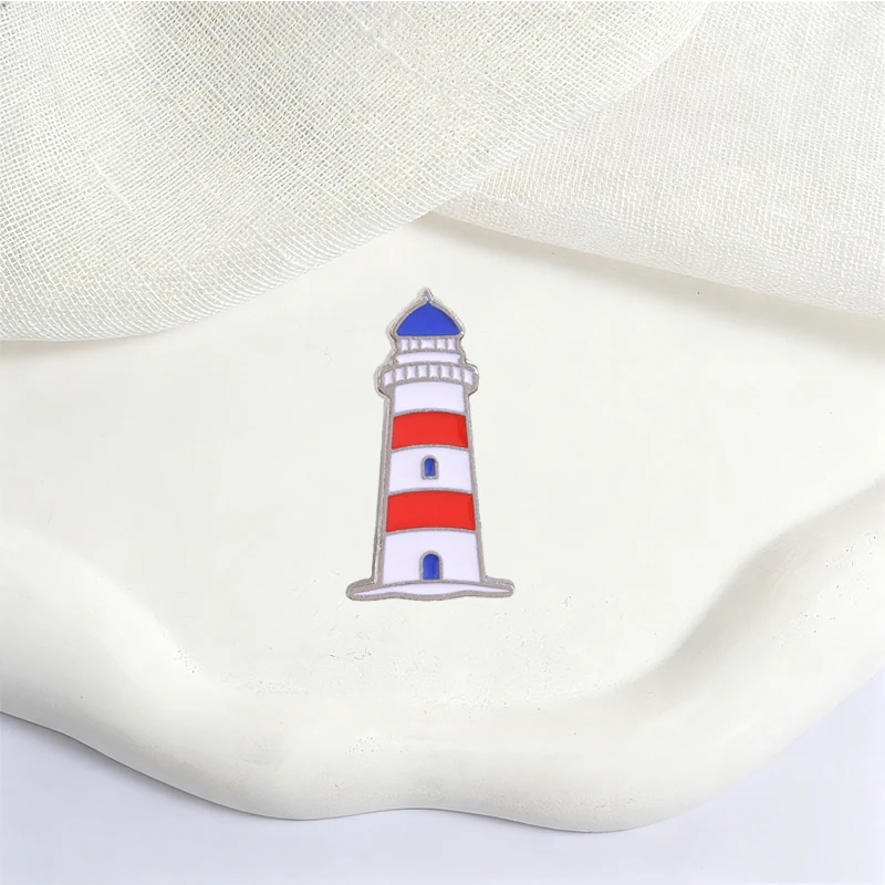 Red White Striped Lighthouse Badge Nautical Style Enamel Pins Fashion Lapel Brooches Backpack Clothes Jewelry Gift for Friends