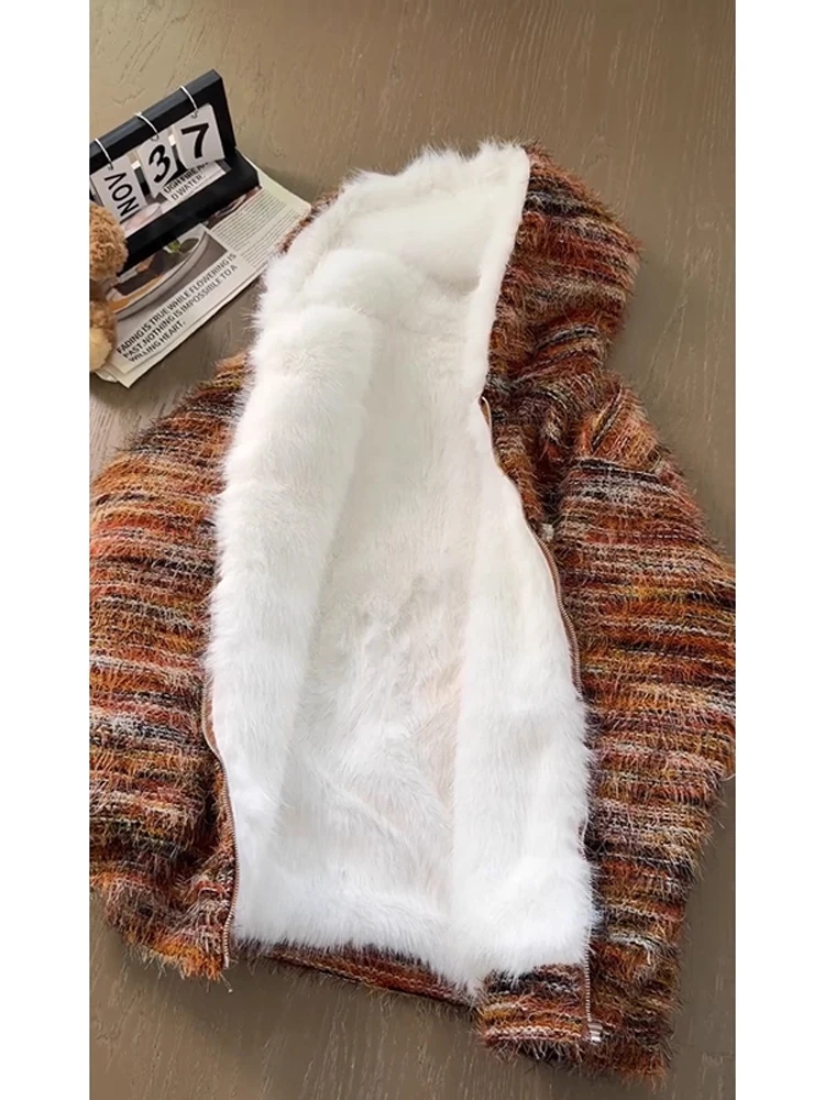 

Thiened Lamb Velvet Cotton Jaet Men's Winter Fce Lined Hooded Retro Trendy Brand Oil Painting adient Warmth Cotton Coat