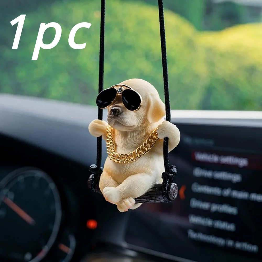 1 Stück Niedlicher Schaukel-ähnlicher Labrador Golden Retriever Hunde-Autoanhänger für Rückspiegel Dekorativer Autoinnenraum-Artikel – Detail 1