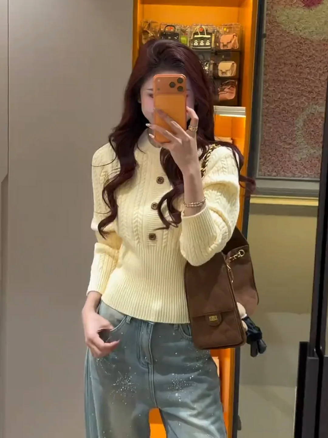 

Korean Sle Sweet Yellow Twisted Long Sve Knitted Base irt Women's Autumn Winter Slimming ort Top Inner Wear