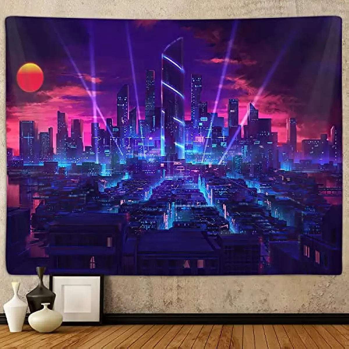 

Neon Punk Japanese City Tapestry Cool Future Futuristic Anime Art Tapestries Wall Hanging for Men Teen Boys Bedroom College Dorm
