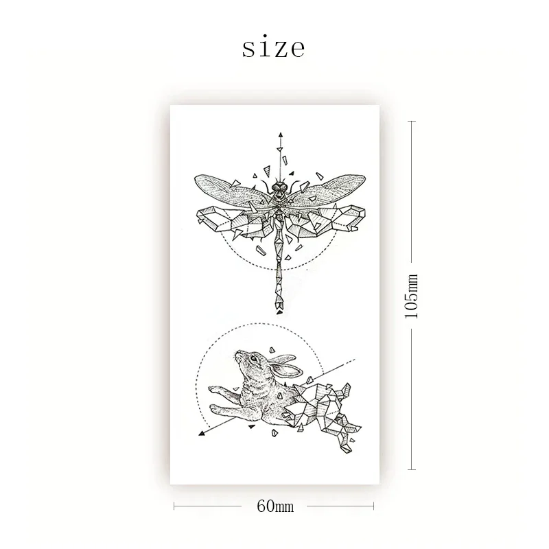 Temporary Tattoo Sticker Dragonfly Bunny Rose Wolf Geometry Totem Waterproof  Body Art Fake Tattoos Flash Tatoos for Men Women