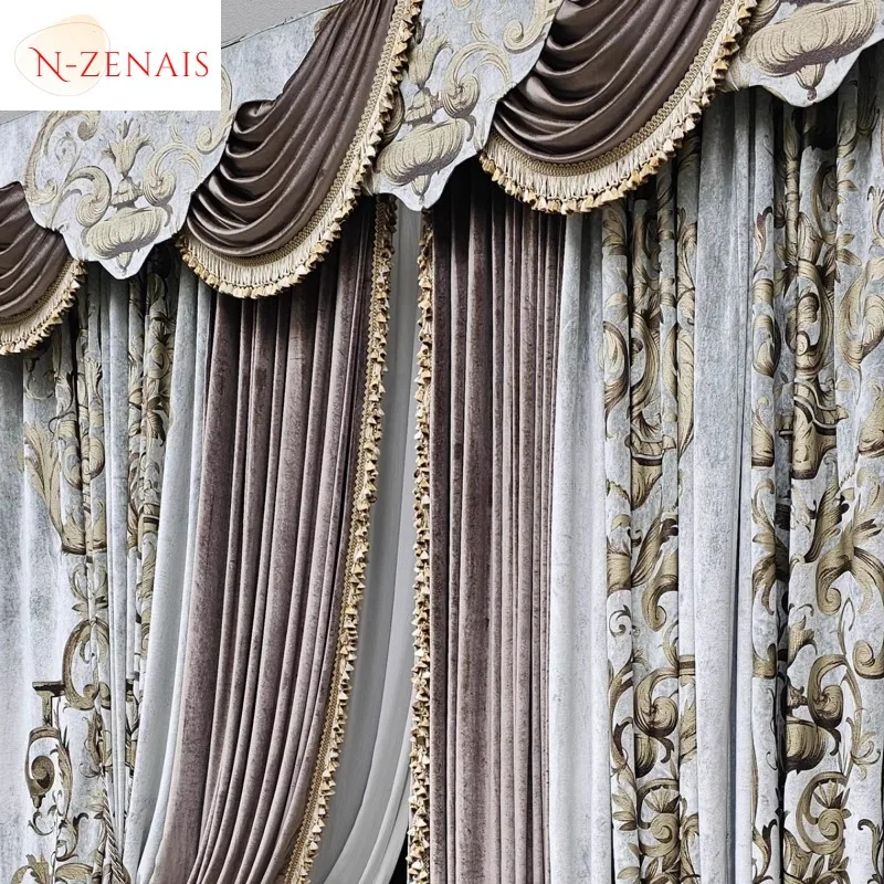 French Rococo Curtains for Living Room Bedroom Villa Luxury High-end Imported Silk Velvet American European Curtains Custom Size