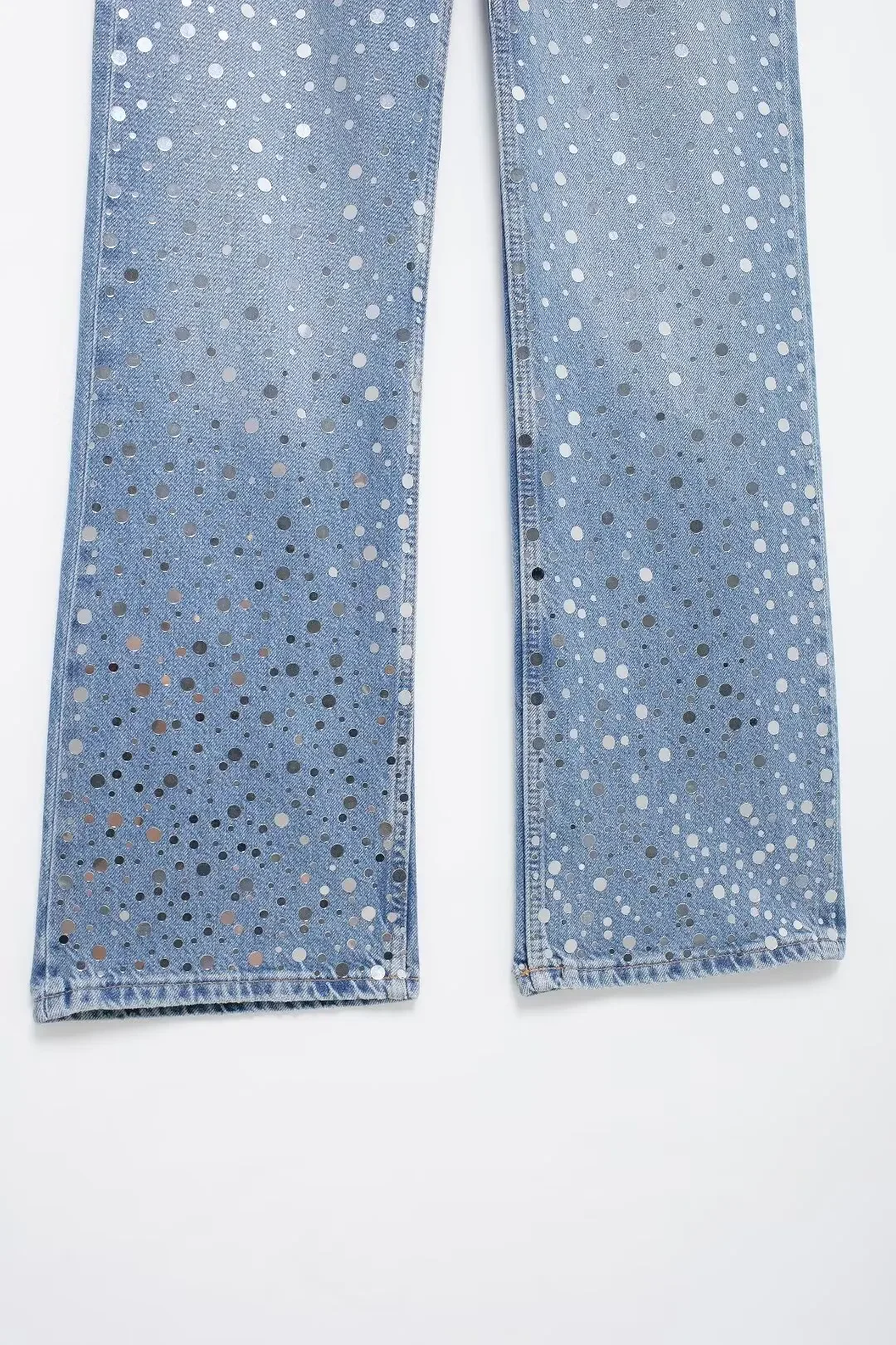 Jean taille haute à paillettes pour femmes, pantalon en denim, jambe large, fermeture éclair rétro, mode décontractée, Joker, nouveau, 2024