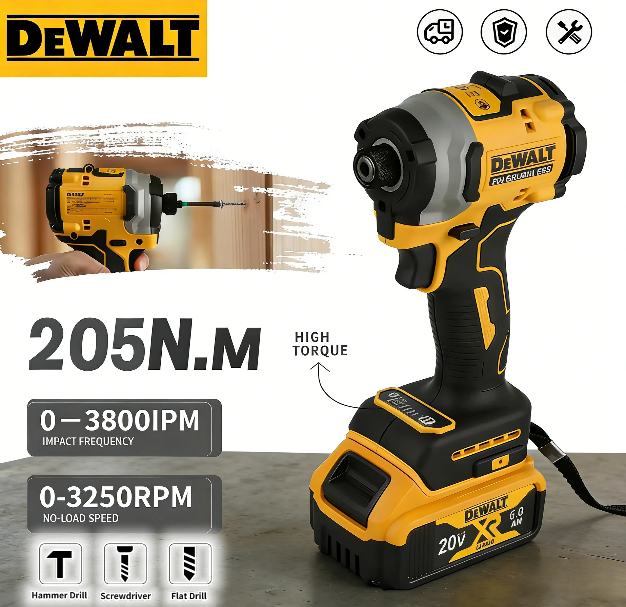 dewalt-dcf850-20v-impact-driver-205nm-torque-forward-reverse-switch-for-screw-driving-bolt-tightening-in-construction-workshop