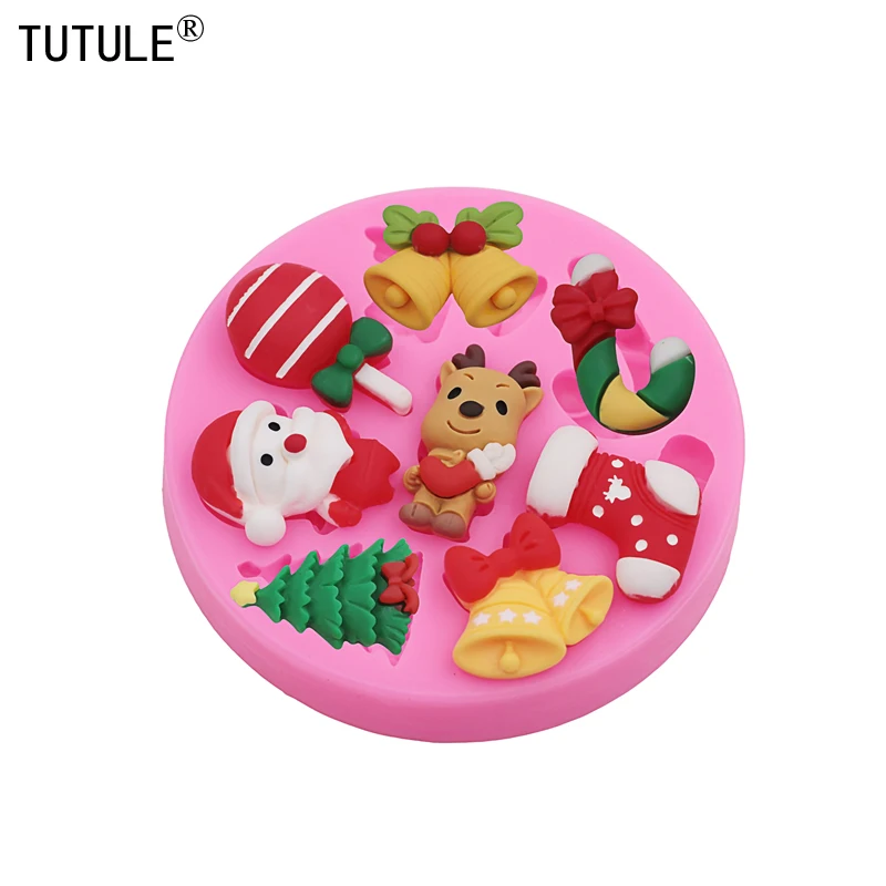 Christmas Resin Jewelry Accessories Silicone MoldDIY Santa Claus Tree shoes bell crutches lollipop deer Chocolat Candy Cake Mold