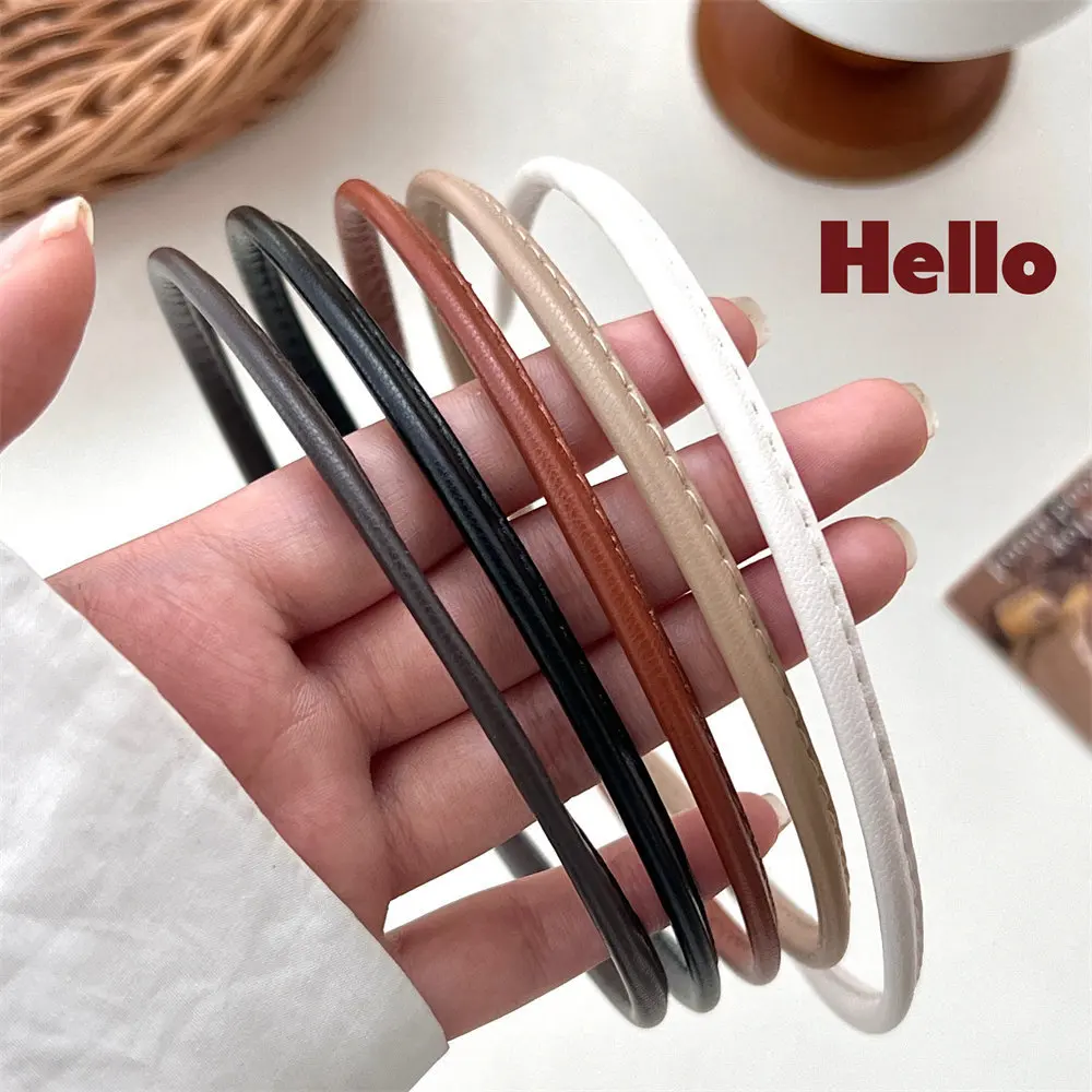 New Versatile Minimalist Girl Headband With Delicate Temperament PU Leather Thin Edge Headband Hair Accessory ﻿