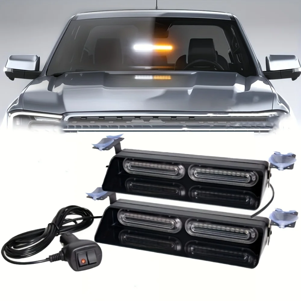 2 in 1 LED Emergency Dash Strobe Light Bar Front/Rear Windshield Safety Flashing Warning Hazard Interior Lights for Truck Car