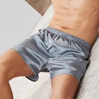 Pijama de seda de cetim masculino casa shorts masculino casual solto pijamas homewear calças largas sleep bottoms boxershorts masculino