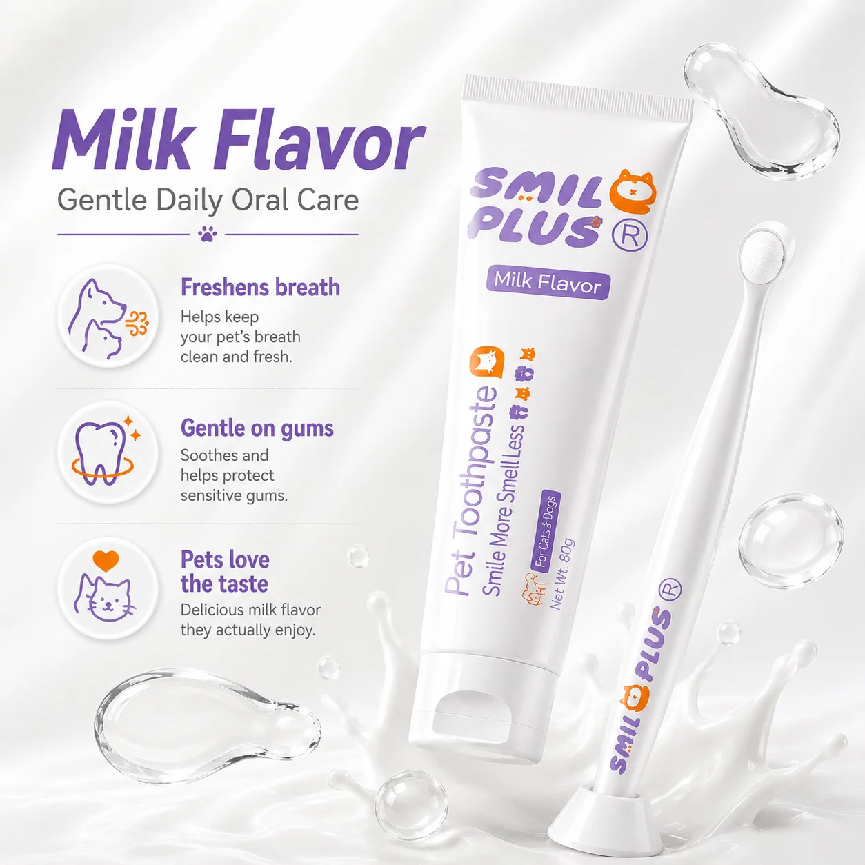 Dog Cat Toothpaste Toothbrush Set Pet Dental Care Fresh Breath Plaque Tartar Removal Milk Flavor Oral Cleaning Kits Small Breeds