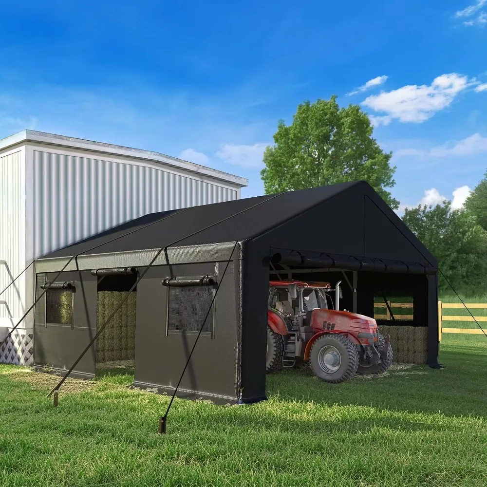 20x20 FT Carport for 2 Car Portable Garage Cover Backyard and Patio | Heavy-duty Metal Shelter, Drive-Through, Customized