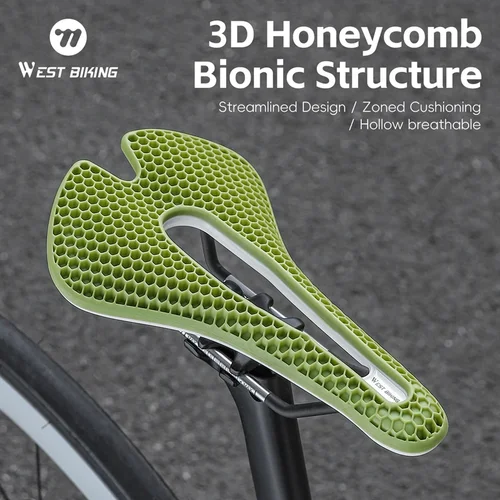 Imagen 2 del producto WEST BIKING-sillín de bicicleta con estampado 3D de panal, ultraligero, cómodo y transpirable, pieza de asiento para montar en bicicleta de montaña, grava y carretera