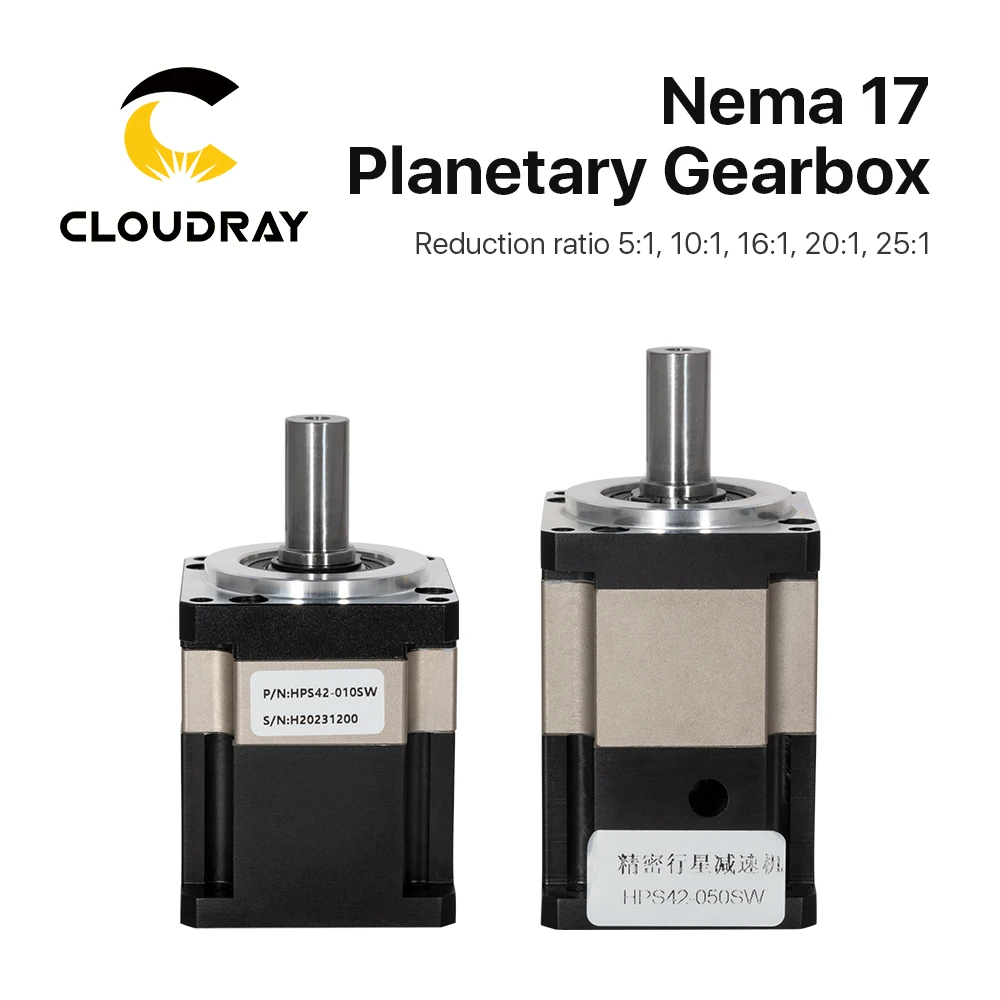 

Cloudray Nema17 Planetary Gearbox HPS42 Motor Reducer Square With Ratio 5:1 10:1 16:1 20:1 25:1 5mm Input