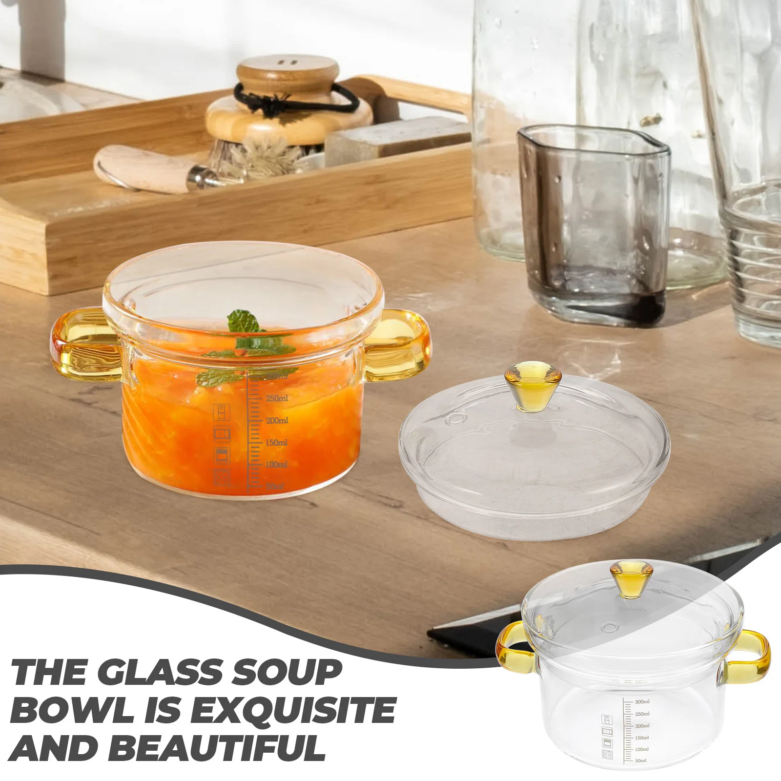 

Soup Bowl with Lid Steamed Glass Transparent Pan Containers Bowls Lids Wear-resistant Steaming
