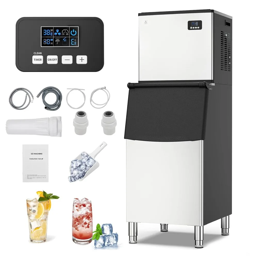 

Commercial ice maker 350LBS/24H with 240LBS large storage box, independent, upgraded compressor, suitable for restaurants/bars