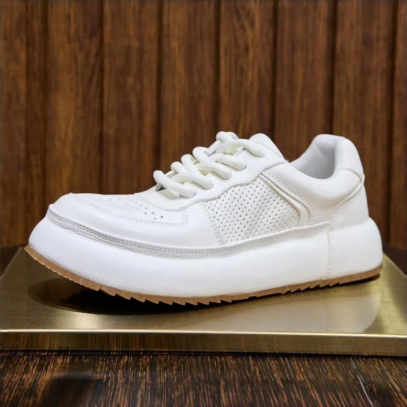 High End Horsehide Breathable Thick Sole Board Shoes Men's Lace Up Casual Genuine Leather Luxury Sneakers Male Sport Flat Shoes