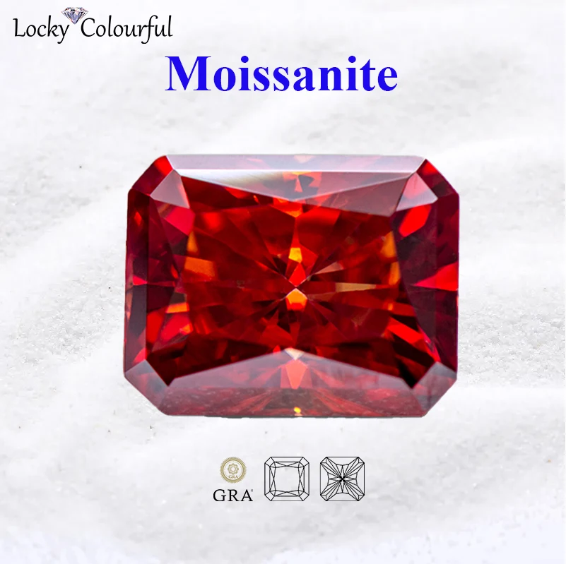 Moissanite Radiant Cut VVS1 Garnet Color with GRA Certificate for DIY Charms Beads Jewelry Making Pendant Earrings Materials